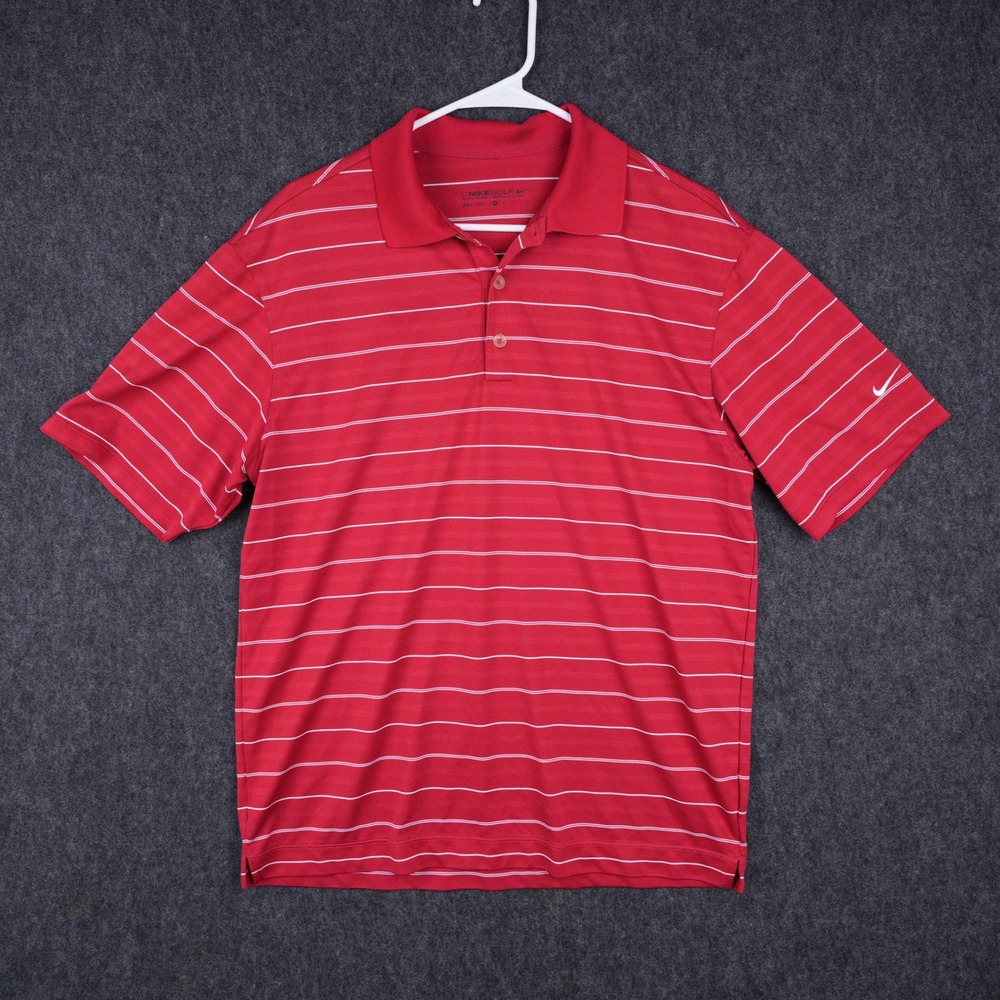 Nike Golf Dri-FIT Polo Shirt Mens Medium Red Striped Excellent Short Sleeve